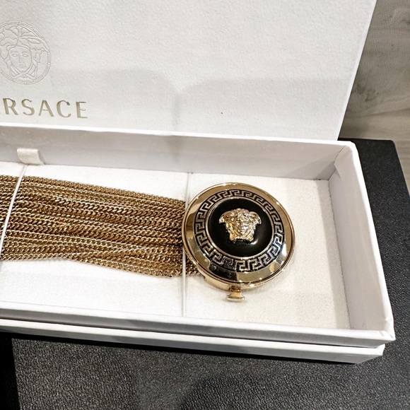 VERSACE Medusa Vanitas Black Enamel Gold-Tone Multi-Chain Medallion Bracelet - Picture 3 of 6